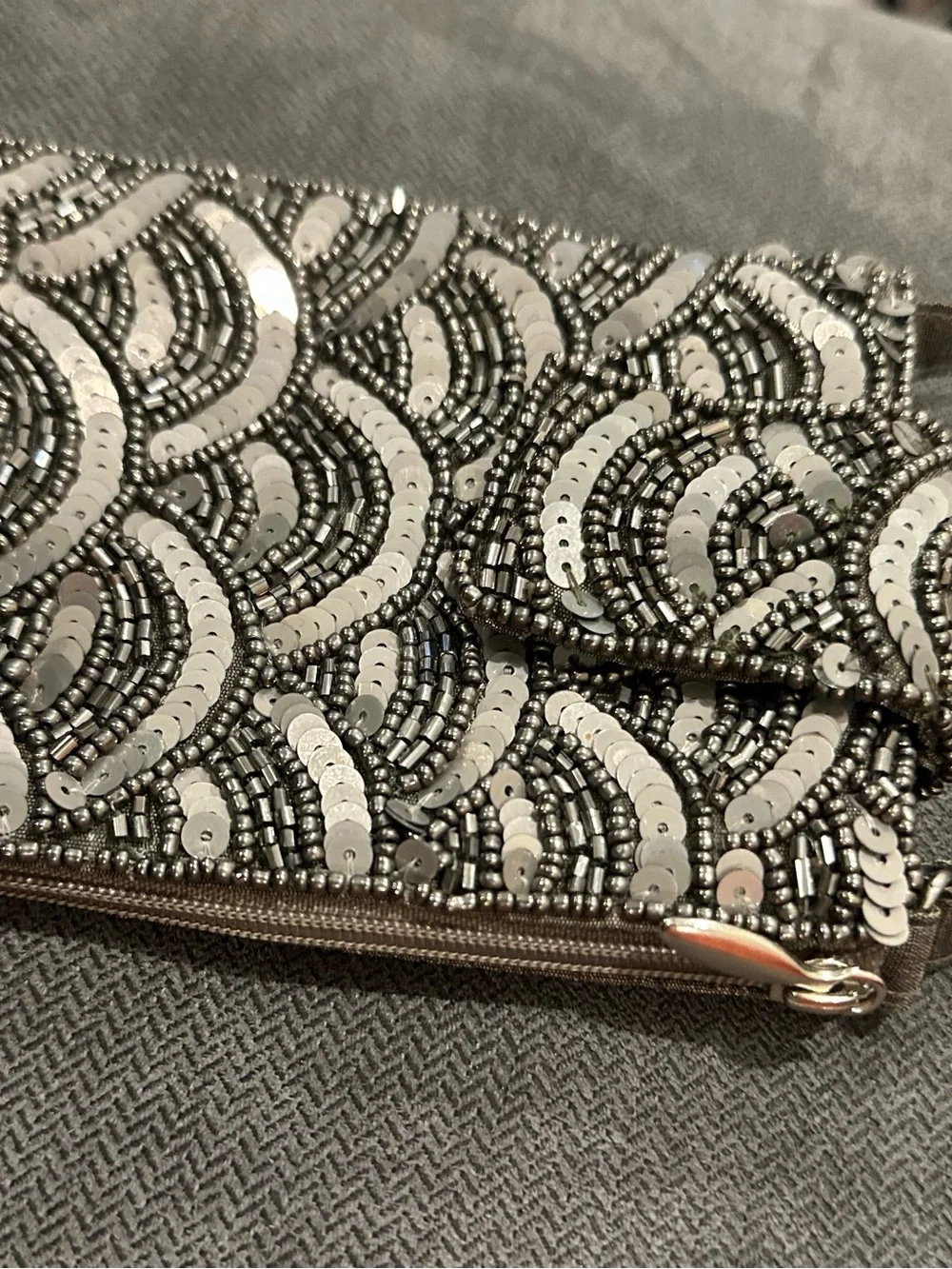 Bamboo Trading Co Hand Beaded Silver Sequin Evening Bag Wristlet Art Deco